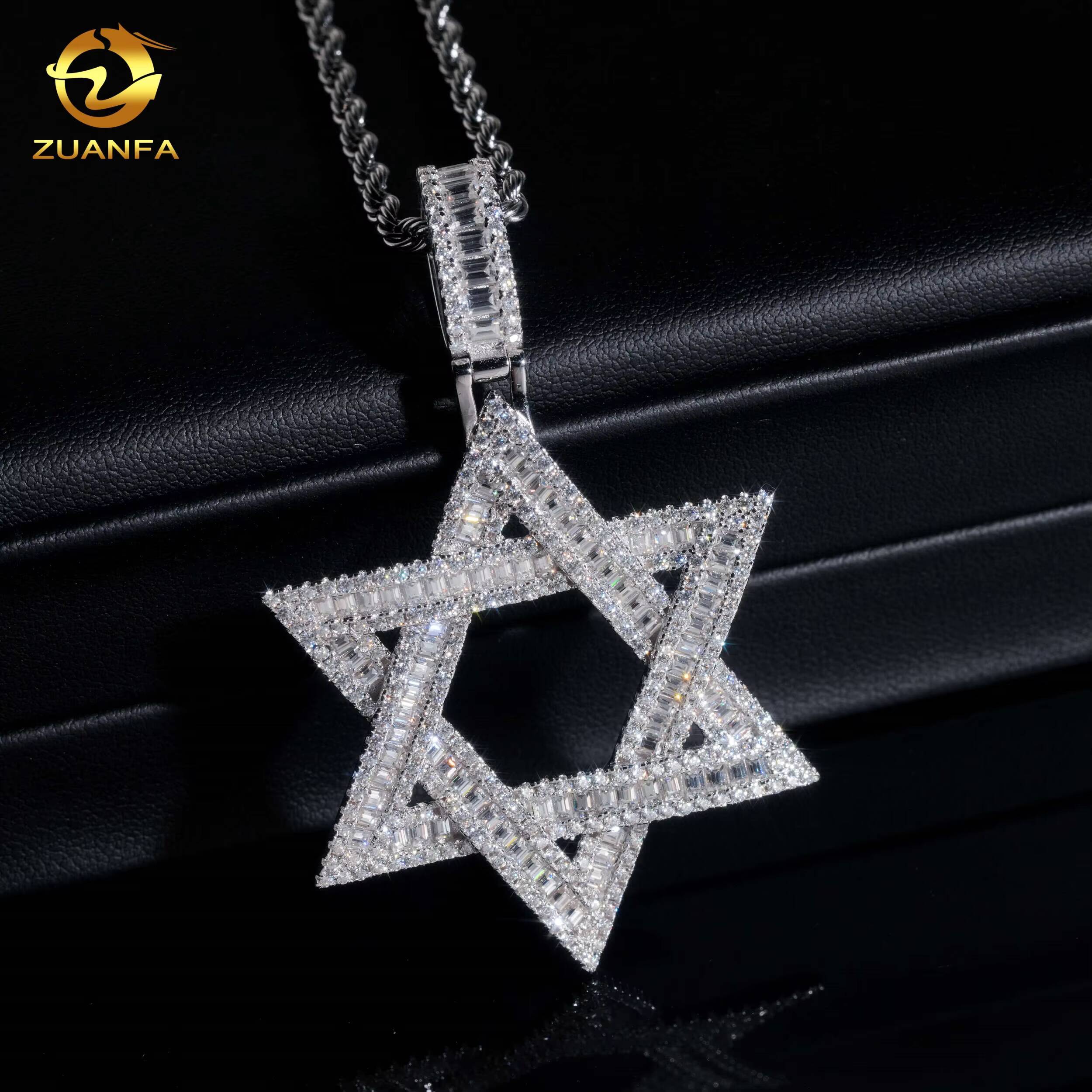 Hip Hop Moissanite Jewelry David of Iced Out Baguette Star Shape Pendant 925 Silver VVS D Moissanite Diamond Fine Charm Pendant