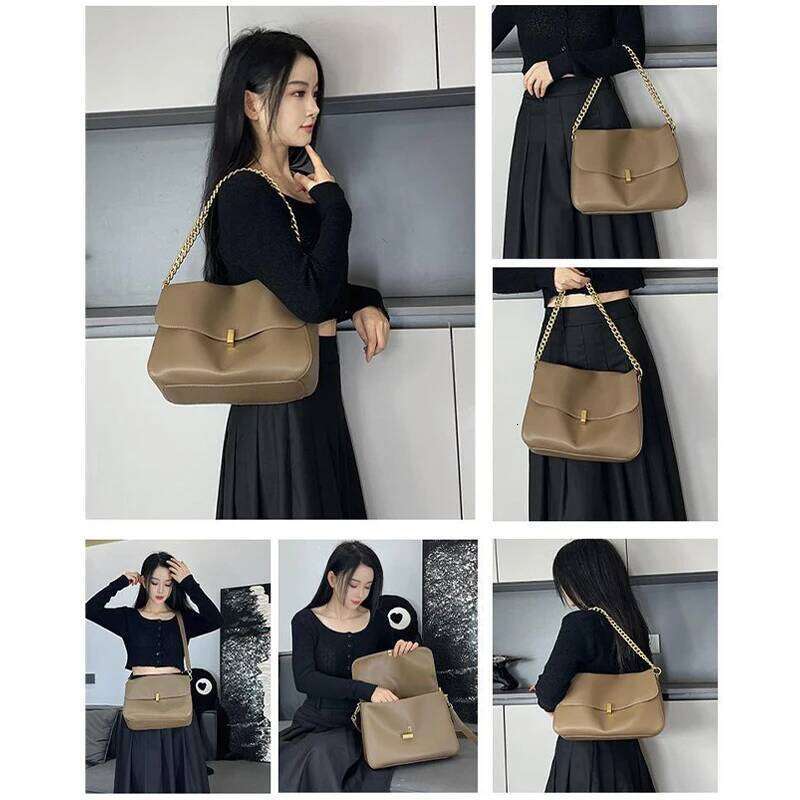 Genuine Flap Shoulder Solid Leather Female Crossbody Handbag Messenger Bag Stylish Women Designer Chain Purse