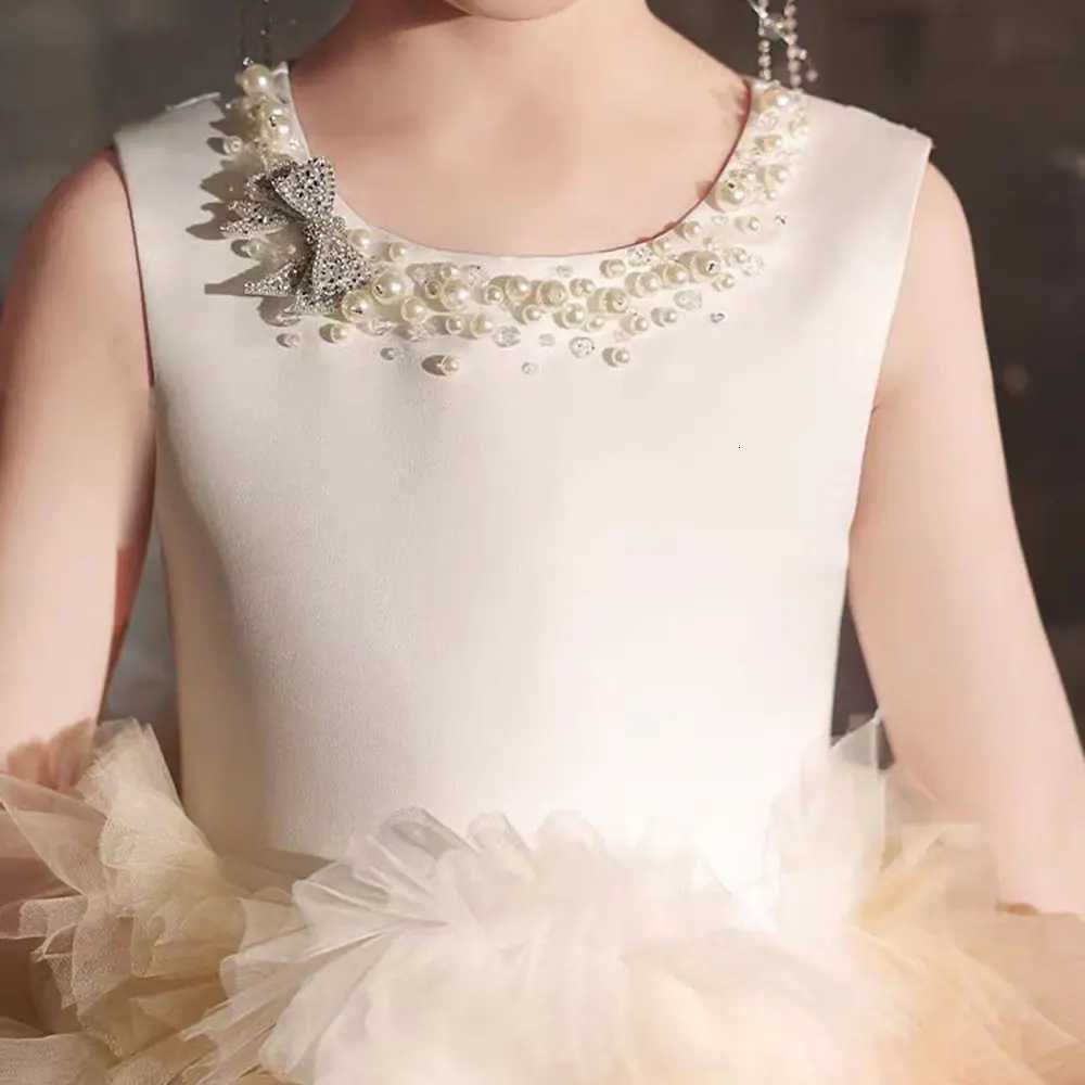 Jill J259 Luxury Champagne Arabic Girl Dress Pearls Dubai Kids Princess Birthday Wedding Party Children Holiday Gown 2025 Z250926
