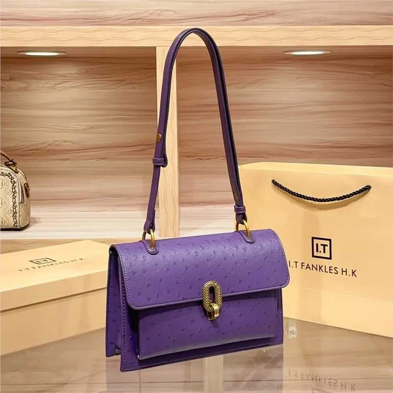 Womens bag purple ostrich patterned small square bag 2025 summer new highend single shoulder chain armpit bag Z250926