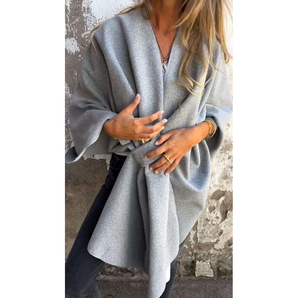 Cross-Border European and American Autumn Winter New Fashion Shawl Slimming Warm Solid Color Versatile Cape Coat