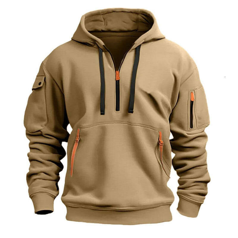 New Autumn Winter Men's Hoodie Multi-Pocket Arm Zipper Pullover Sports Casual Sweatshirt