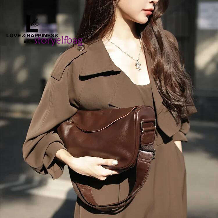 High Quality Genuine Leather Crossbody Handbag for Women, Large Capacity Shoulder Bag, Cowhide Retro Fashion Saddle Bag