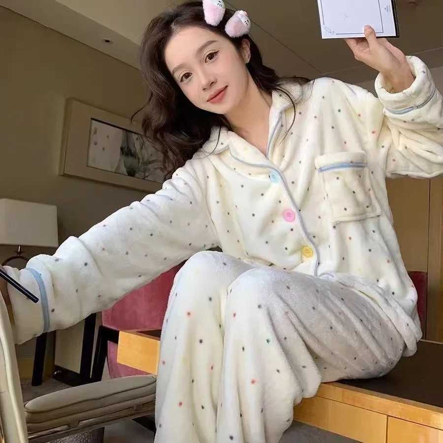 Winter New Flannel Thickened Velvet Womens Pajama Set Cute Tweed Style Home Clothes Plus Size CrossBorder Wholesale Z250925