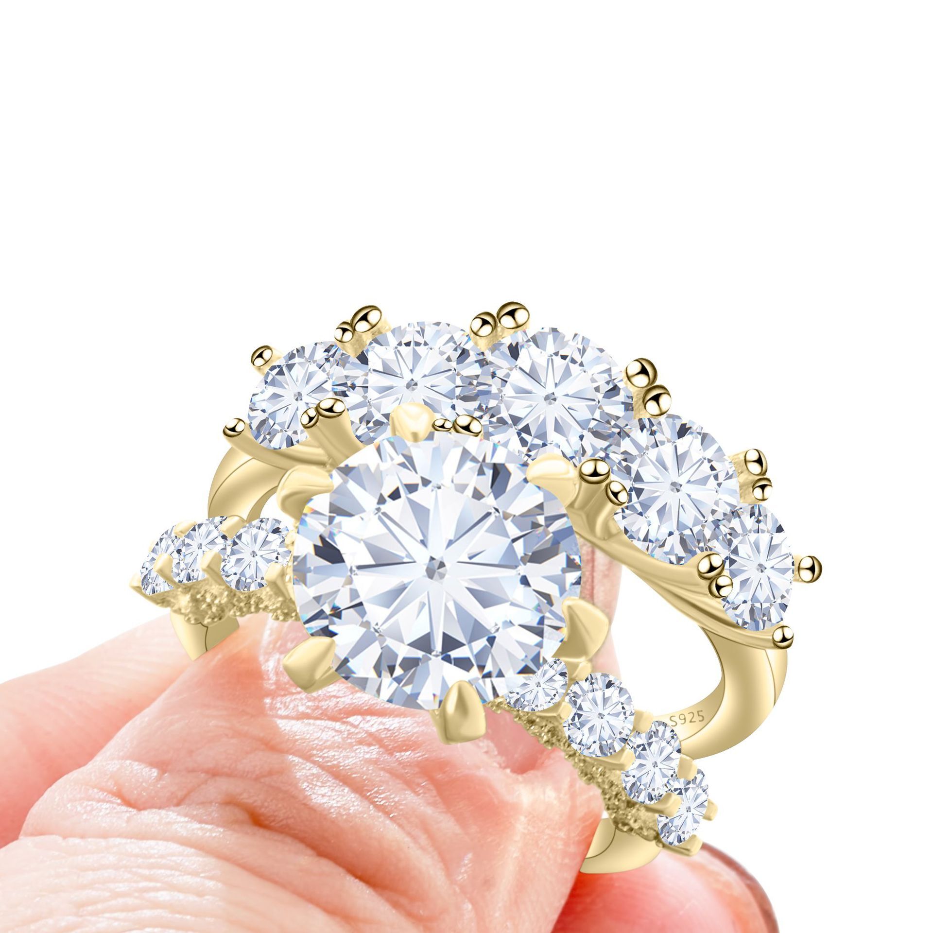 7.8 CT moissanite luxury ring set certificate passed the diamond testing pen 925 sterling silver inlaid light luxury wedding ring