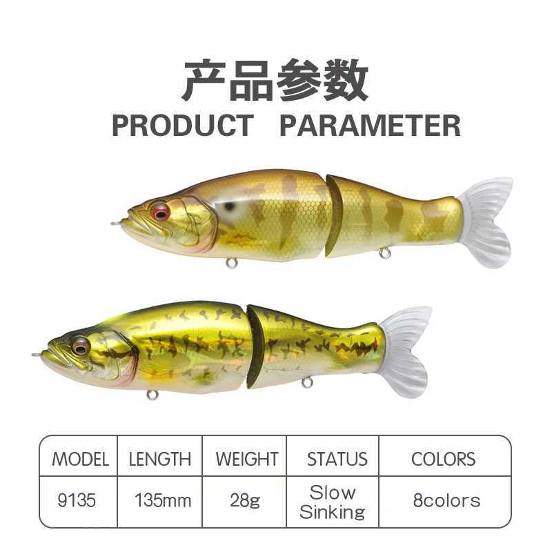 1pcs 135mm 28g Jointed Bait Shad Glider Swimbait Hard Body Slow Sinking Jointed Bass Pike Lures Fishing Tack W250926