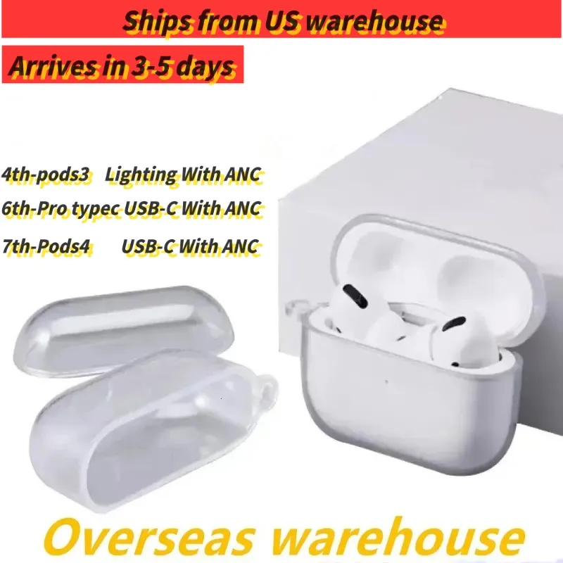 USA Stock for Pods Pro 2 3 ANC USB-C Earbuds Pods 2nd 3rd 4th Gen headphones TWS Wireless Bluetooth Earphones Max Earbuds Earphone Solid Silicone Cute Protective Case