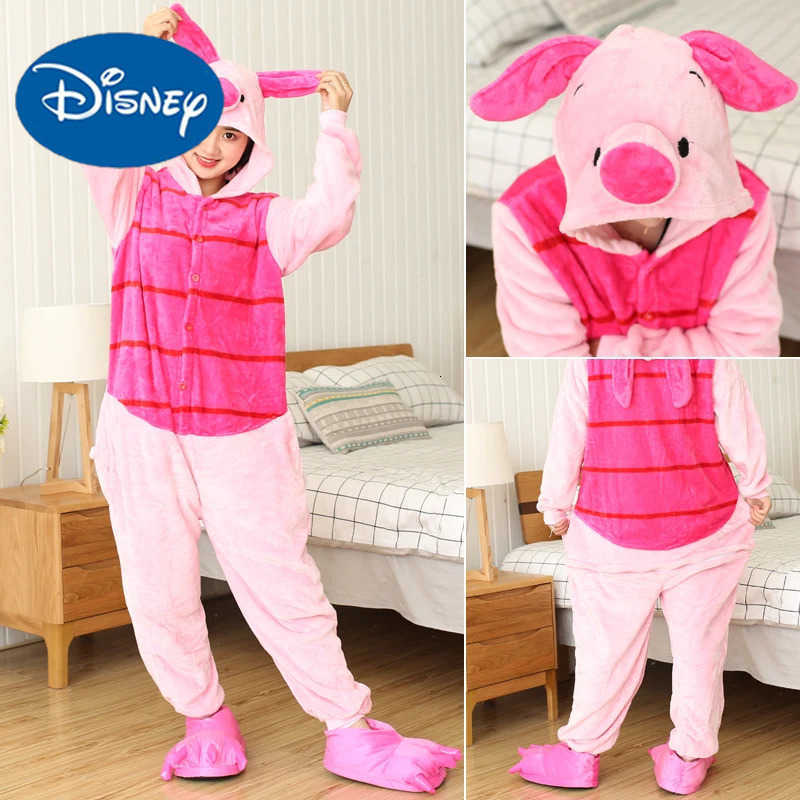 Disney Adults Kids Piglet Onesie Soft Long Sleeves Pajamas Home Clothes Women Men Anime Cosplay Costumes For Christmas Halloween Party H250926