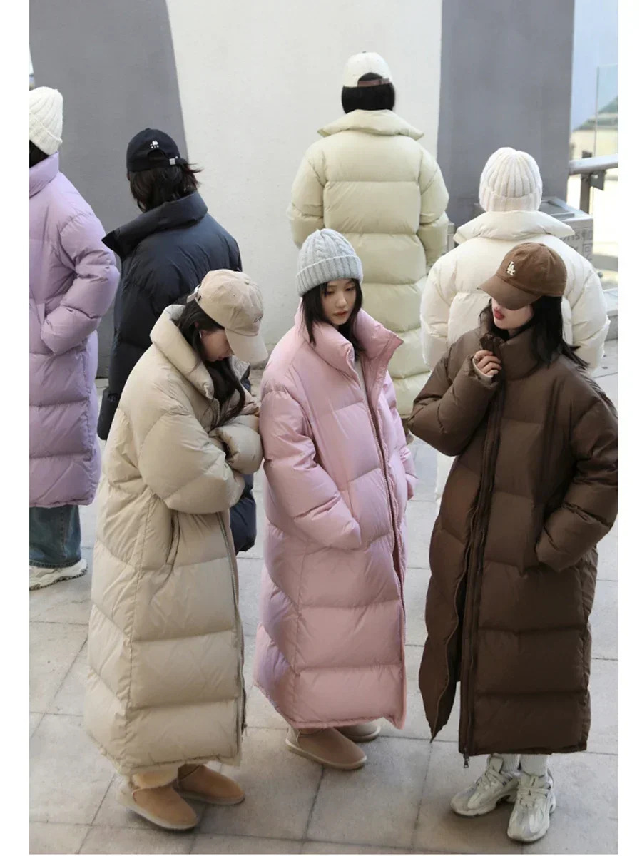 CHIC VEN Women Down Jackets Fashion Solid Standing Collar Warm Long White Duck Down Loose Coat for Women Autumn Winter 250917