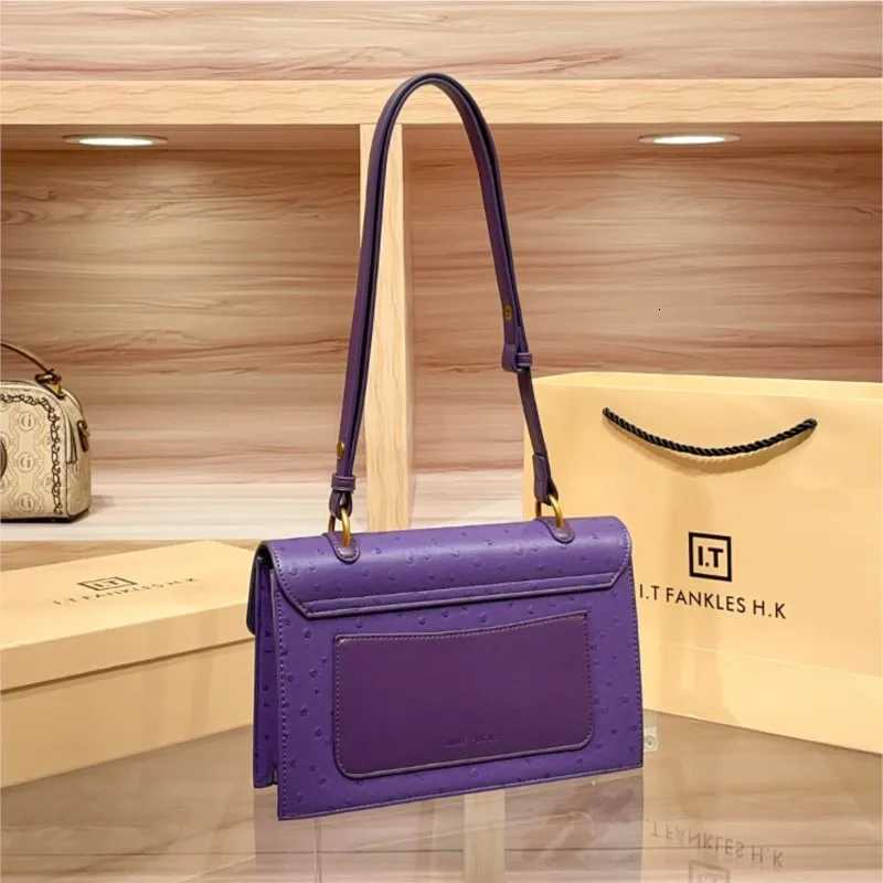 Womens bag purple ostrich patterned small square bag 2025 summer new highend single shoulder chain armpit bag Z250926