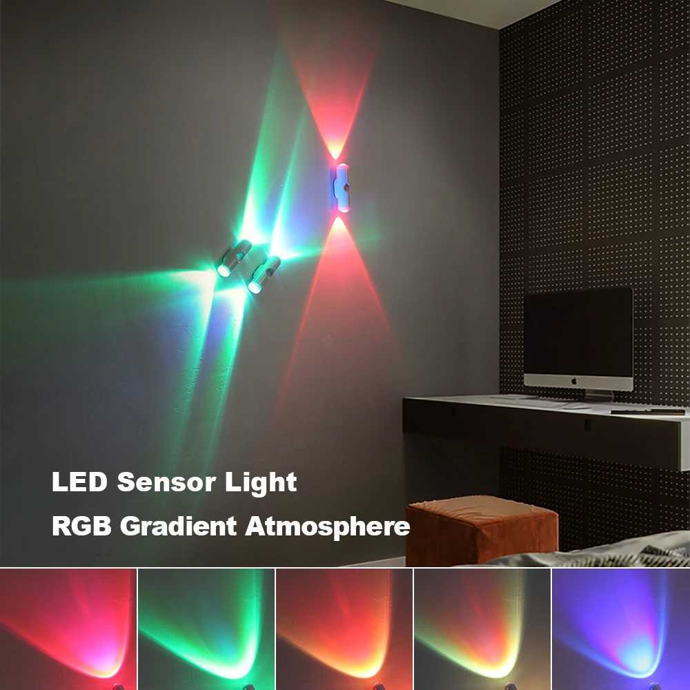 Motion Sensor RGB LED Night Light Wireless Bedside Lamp USB Rechargeable Cabinet Wardrobe Lamp Staircase Backlight Kitchen Party C250925