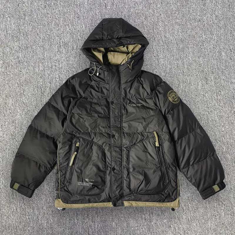 Winter Man Thick Warm Down Jacket Hip Hop Mens Workwear Hooded Jacket Disposable Windproof Cargo White Duck Down Jacket W250926