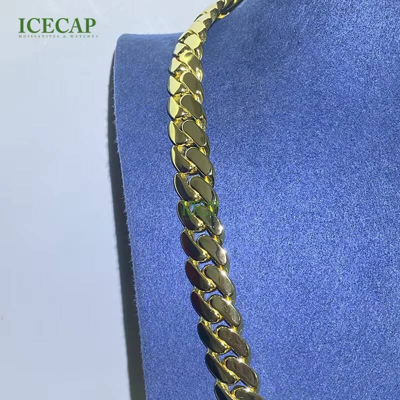 14MM Men 18K Gold Plated Cuban Link Chain 925 Sterling Silver Hiphop Cuban Chain Necklace
