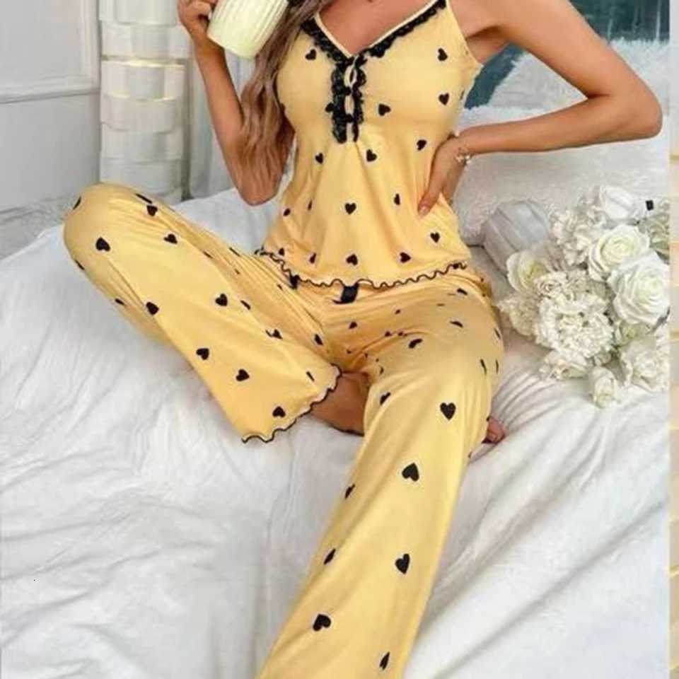 Womens New Heart Print Lace Camisole Shorts Pajama Sets Fashion Home Wear Z250925