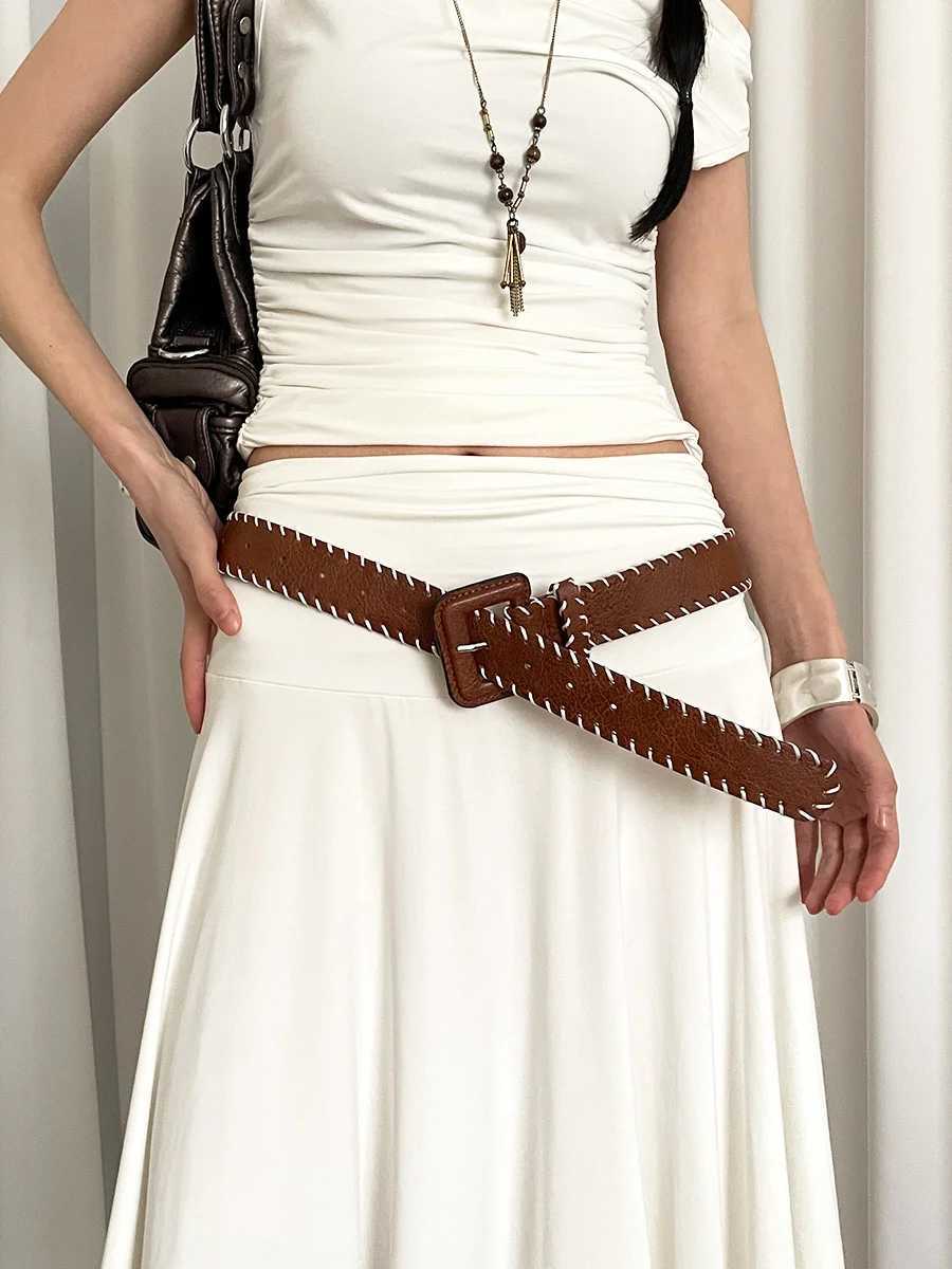 Retro Marbled Brown Belt For Women Minority Design Sense Waistband With Edge Locking For Skirts And Jeans Versatile L250926