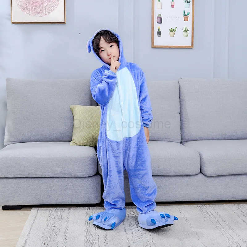 Disney Lilo Stitch OnePiece Pajamas Adult Children Cartoon Plush Kigurumi Onesies Winter Warm Clothes For Christmas Gifts H250926