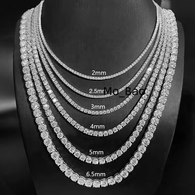 Luxury Hip Hop Fine Jewelry 925 Sterling Silver 2mm 3mm 4mm 5mm 65mm VVS Moissanite Diamond Tennis Chain Necklace for Men Women