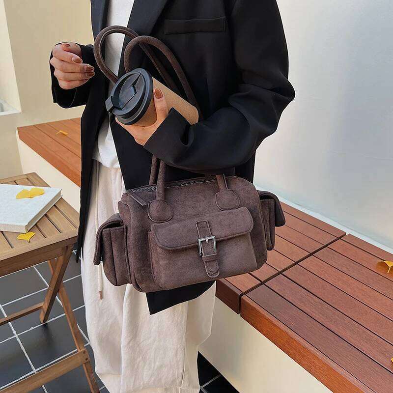 Vintage Small PU Leather Faux Suede Shoulder Bags for Women Tote Bag Winter Trend Handbags and Purses