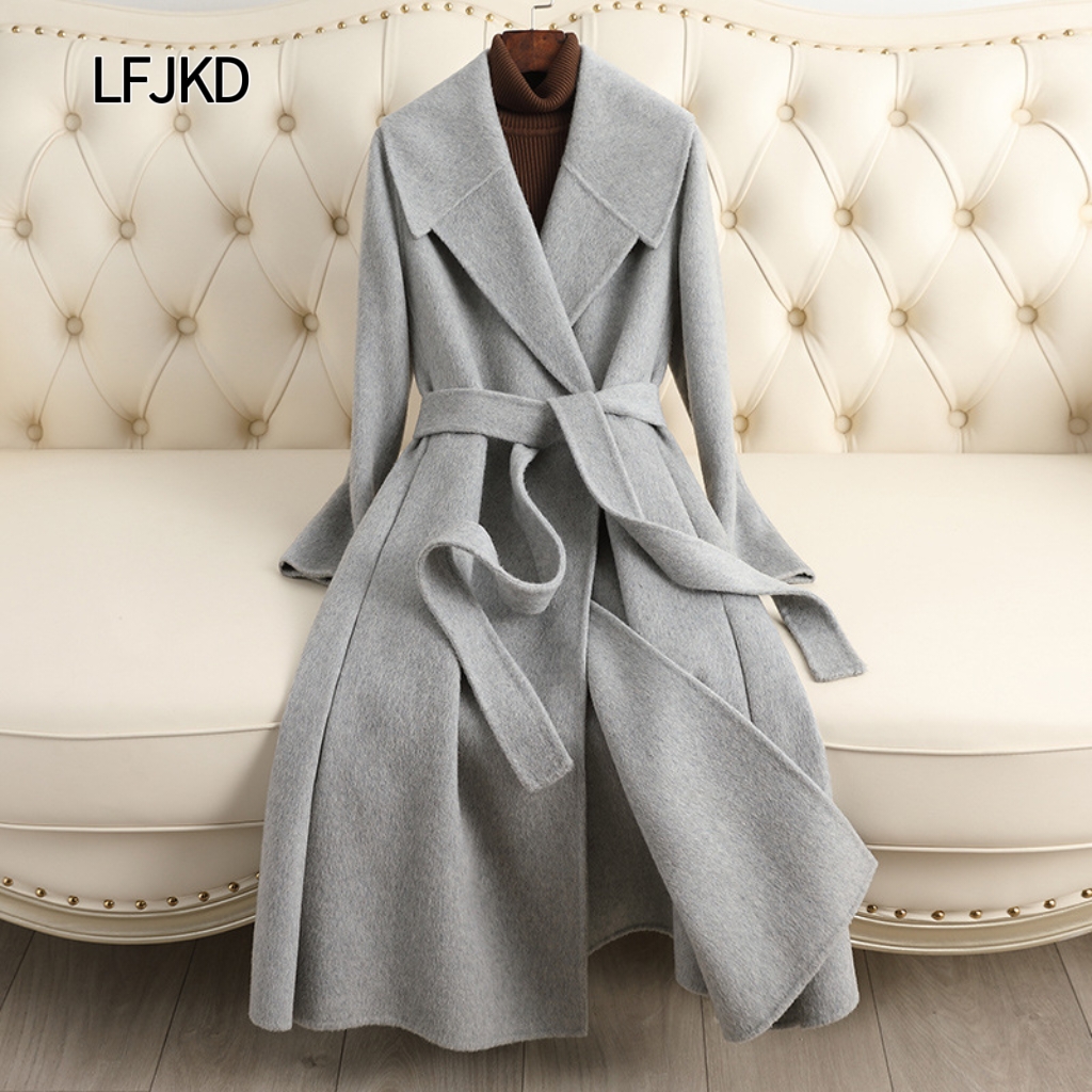 K2252 Double-faced cashmere coat women's mid-length 2025 autumn and winter new slim fashion high-end sheepskin coat