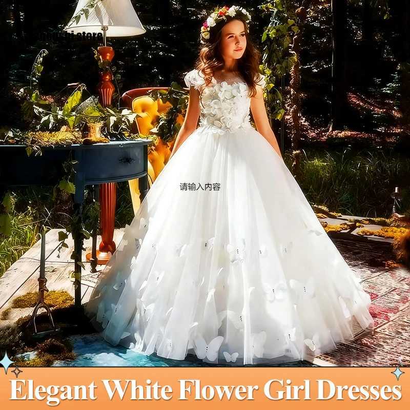 Elegant White Flower Girl Dresses For Wedding Tulle Butterfly 3d Applique Kids Birthday Party Pageant Dress First Communion Gown Z250926