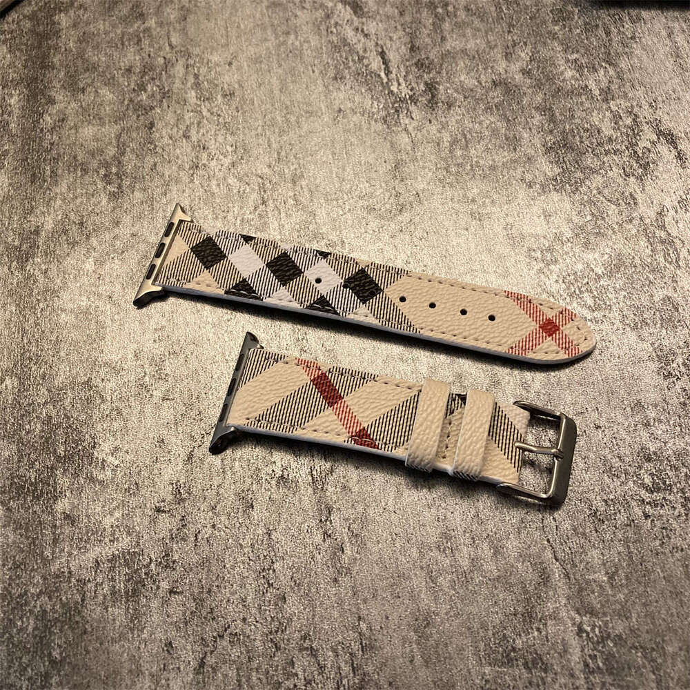 Compatible with Apple Watch Band iWatch 7/8/6/5/4/3/2/1 Leather Striped Plaid Pattern Unisex SE Fashion Trend