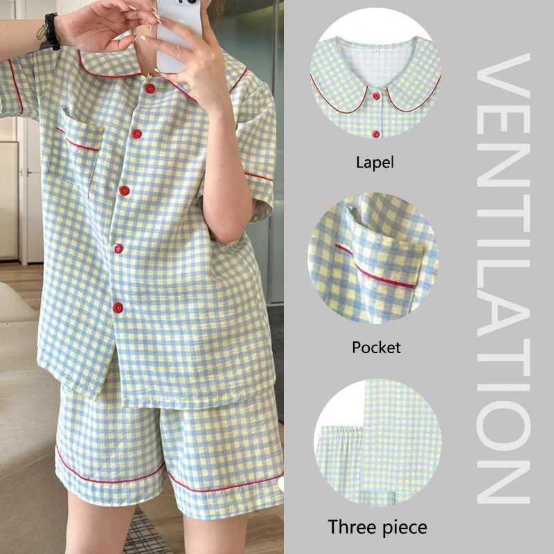 ThreePiece Set Ladies Pajamas Set ShortSleeved Plaid Senior Sense Cardigan Home Wear Simple Christmas Girl Sleepwear Winter Z250925