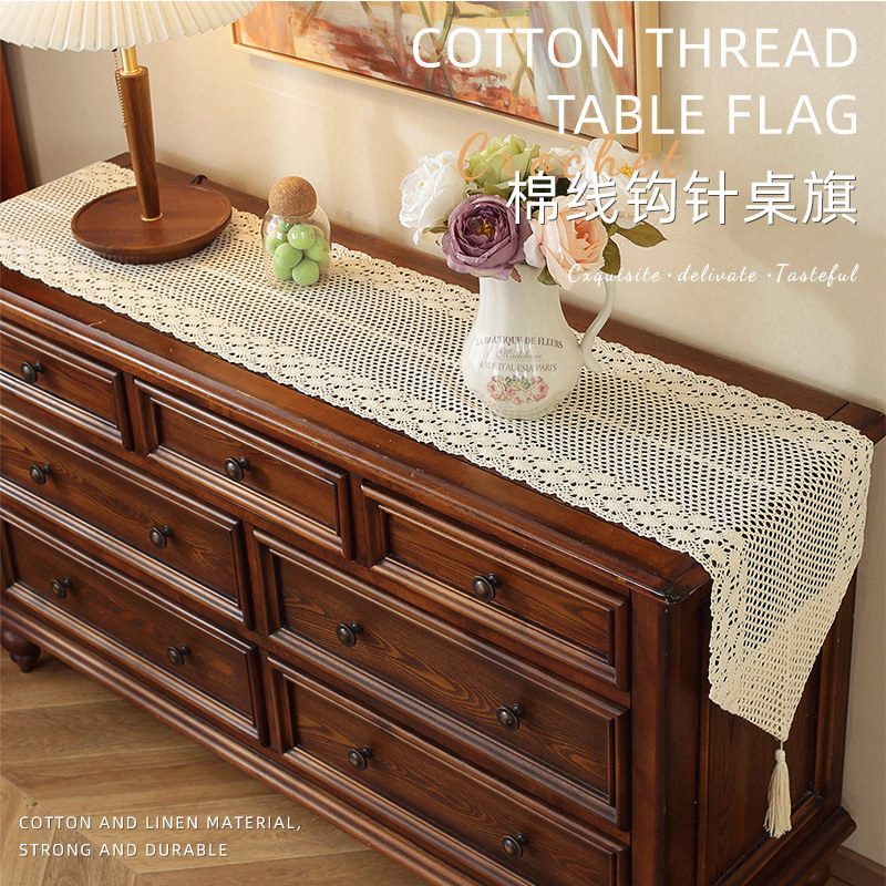 Chest of drawers, table runner, hollow retro art cotton thread crochet lace tablecloth, TV cabinet, shoe cabinet, coffee table cover KZBZ01