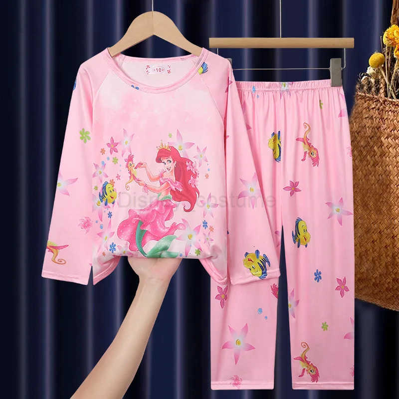 Disney Spring Autumn Long sleeved Kids suit mermaid cartoon Sleepwear girl clothing Pajama Kids gift H250926