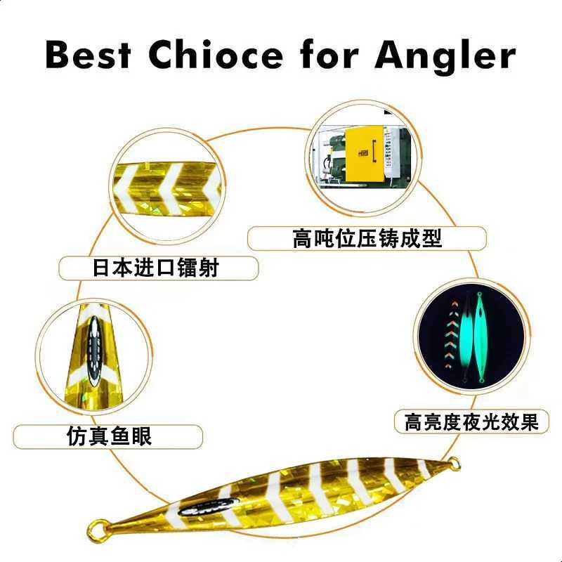 1PC Slow Pitch Jig 120g150g200g250g300g Slow Falling Sinking Metal Jigging Lure Glow Jigs Luminous Lure Pesca Fishing Angr W250926