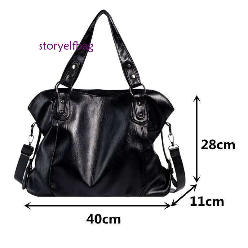 Big Black Shoulder Bags for Women Large Hobo Shopper Solid Color Quality Soft Leather Crossbody Handbag Lady Travel Tote Bag