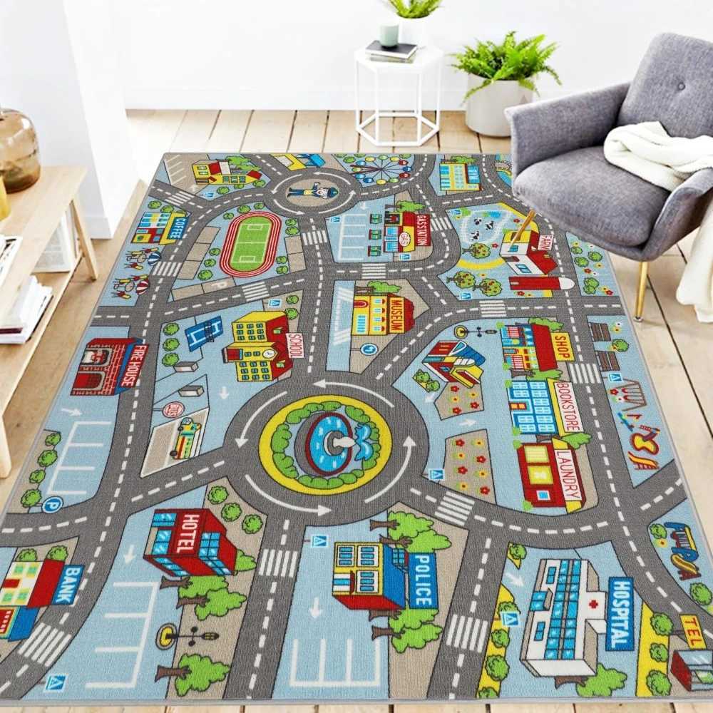 Childrens Traffic Road Playmat Rug Washable Car Map Educational Learning Nursery Carpet for Playroom Bedroom Decor Alfombra C250926