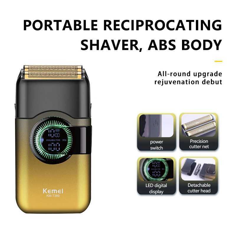 Kemei T389 Fashion Color Electric Shaver Hair Clipper Mens Shaver Beard Trimmer Professional Rechargeable Reciprocating Shaver R250926