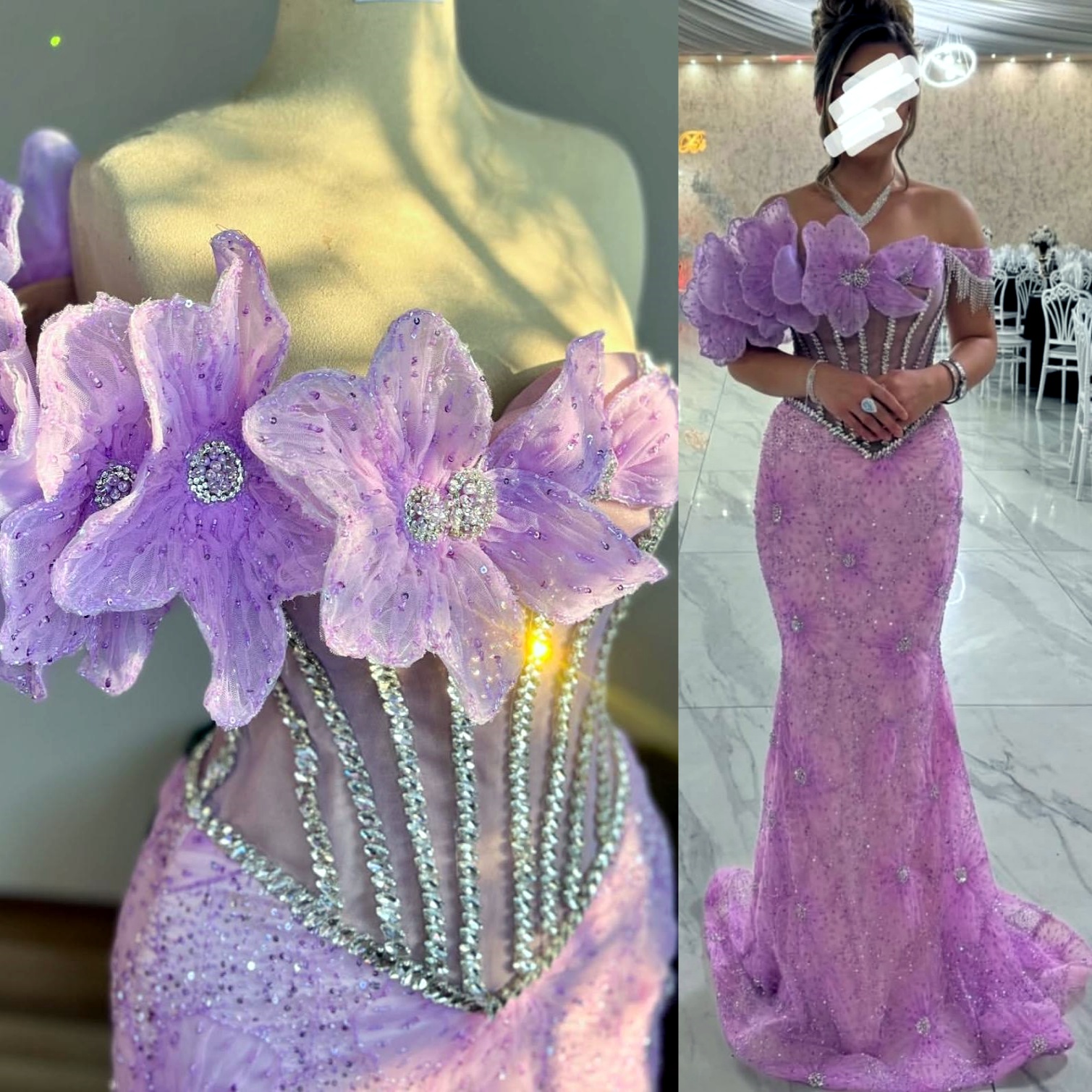 Lilac Mermaid Prom Dresses 2025 Flowers Crystals Floral Lace Beaded Evening Formal Party Second Birthday Engagement Gowns Plus Size Dress For Special 