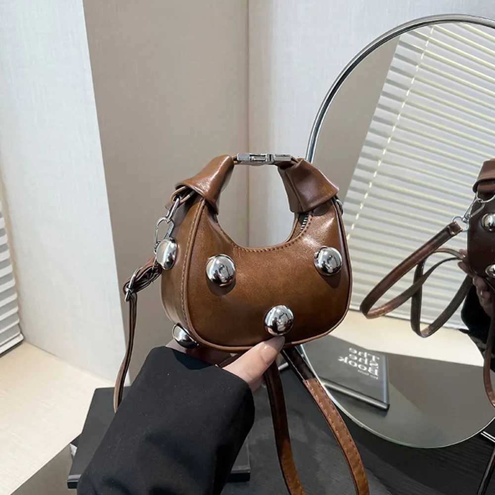 Creative Retro Mini Riveted Handbag PU Portable Single Shoulder Bag Luxury Solid Color Small Crossbody Bag Women Z250926