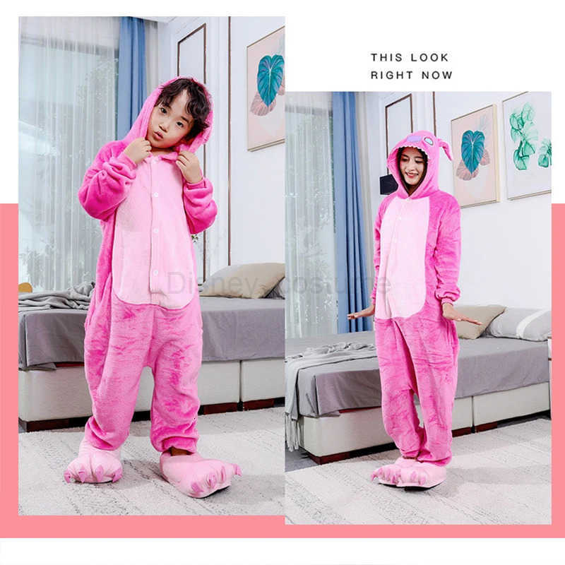 Disney Lilo Stitch OnePiece Pajamas Adult Children Cartoon Plush Kigurumi Onesies Winter Warm Clothes For Christmas Gifts H250926