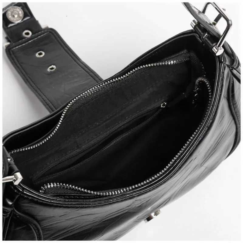 Women Y2K Fashion Shoulder Bags Black PU Leather Underarm Bags Ladies High Quality Handbags Hot Girls Armpit Bags Wallet Purse Z250926