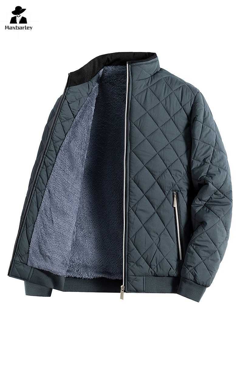 2024 Winter Coldproof Jacket Mens Casual fleecelined Thickened Zipper Quilted Padded Coat Mens Business Commuting Warm Parka W250926