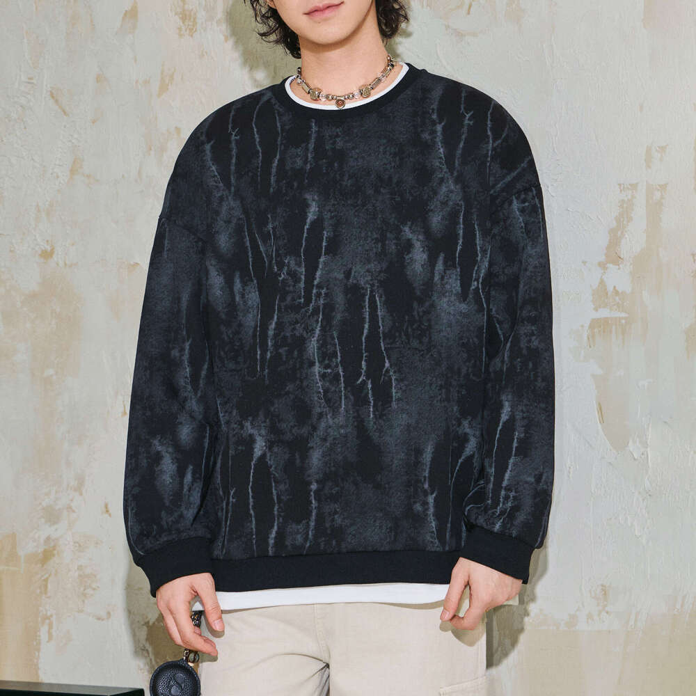 Neck Sweatshirt for Men, Autumn and Winter Style, Fake Two-Piece Patchwork Pullover, Loose Long Sleeve Men's Base Shirt