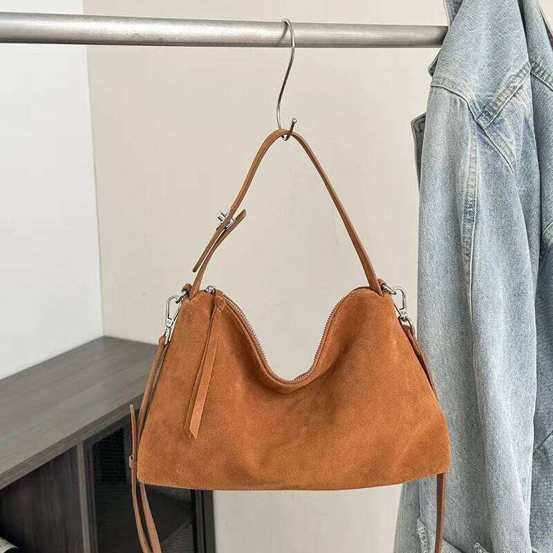 Women Genuine Shoulder Bags Female Fashion Boston Tote Soft Matte Suede Cow Leather Lady A Large Handbag Suotong0917