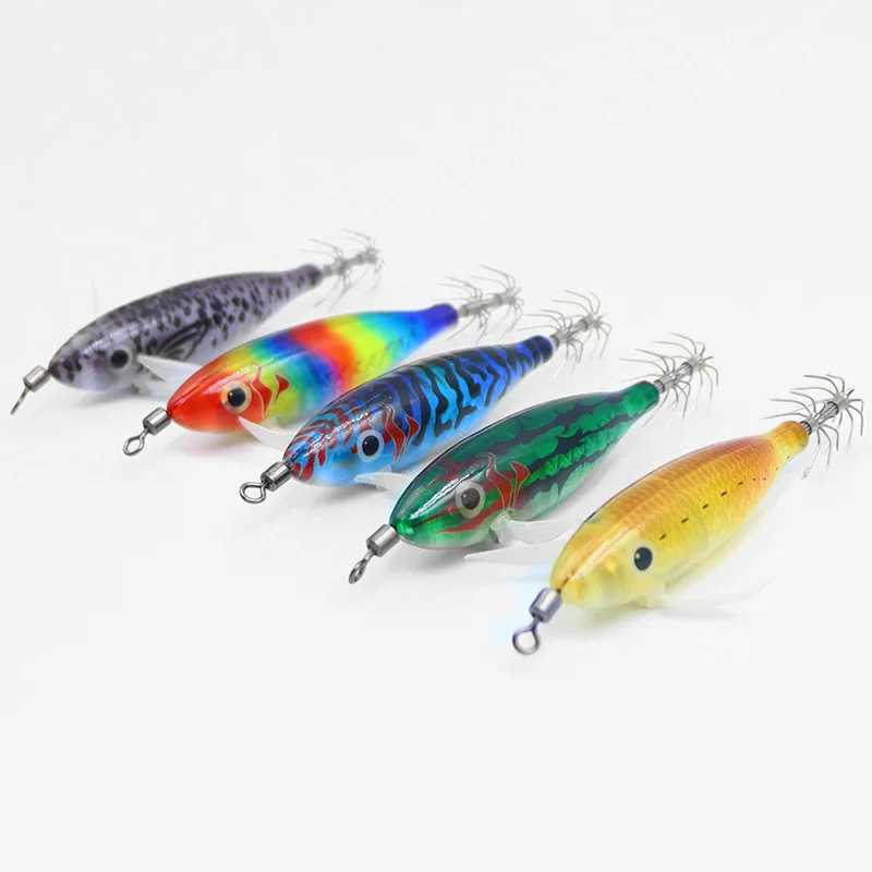 10 Pieces Wood Shrimp Fake Bait Set 57g Simulated Luminous Wood Shrimp Bait Jig Squid Hook Sea Fishing Octopus Squid Bait W250926