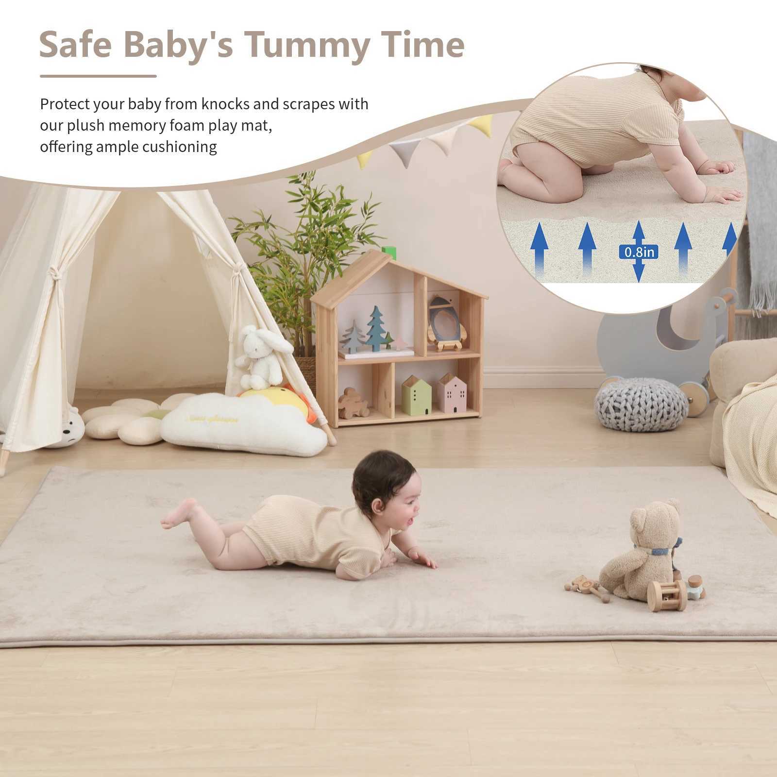 Khaki Baby Play Mat for Floor WaterRepellent Baby Game Crawling Mat Soft Velvet NonSlip Baby Activities Rug Newborn Items C250926