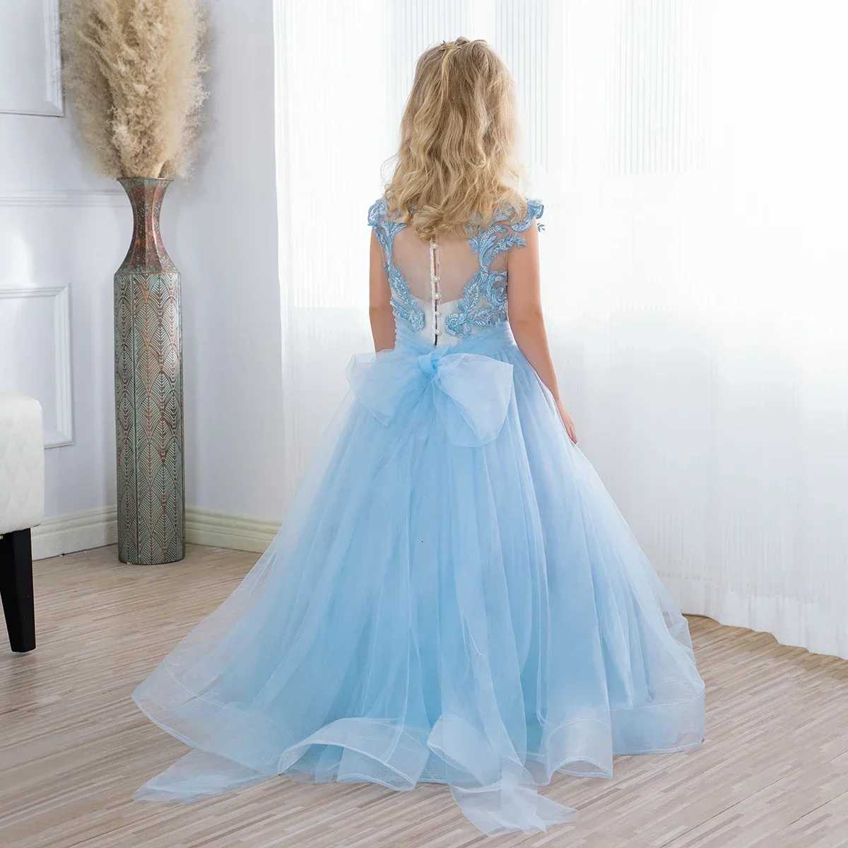 Light Blue Flower Girl Dress Beading Stons Corest Junior Bridesmaid Ball Gown for First Communion Birthday Dresses Z250926