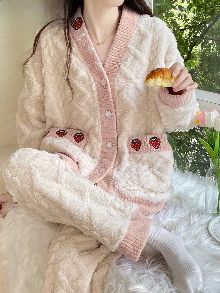 Thi Coral Fce Spwear Womens Autumn Winter Home Clothes Set Cute Sweet Sle TwoPiece Set Can Be Worn outside Z250925