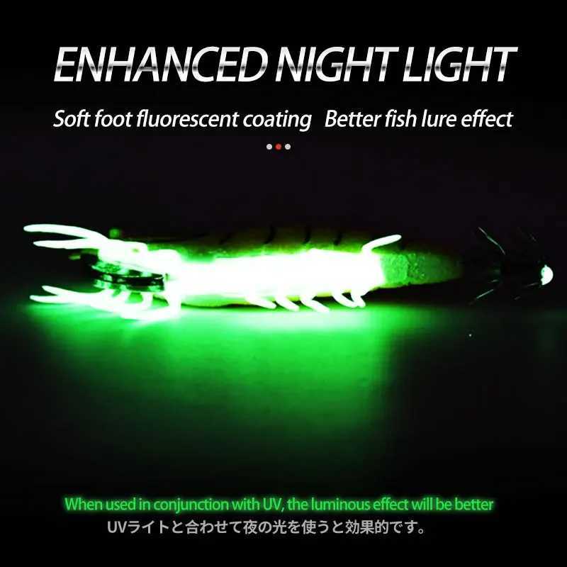 8PCS Bag Glow in The Dark Soft Foot Shrimp Jig Hard Shrimp Squid Hook Wood Shrimp Bait Fishing Lure Set W250926