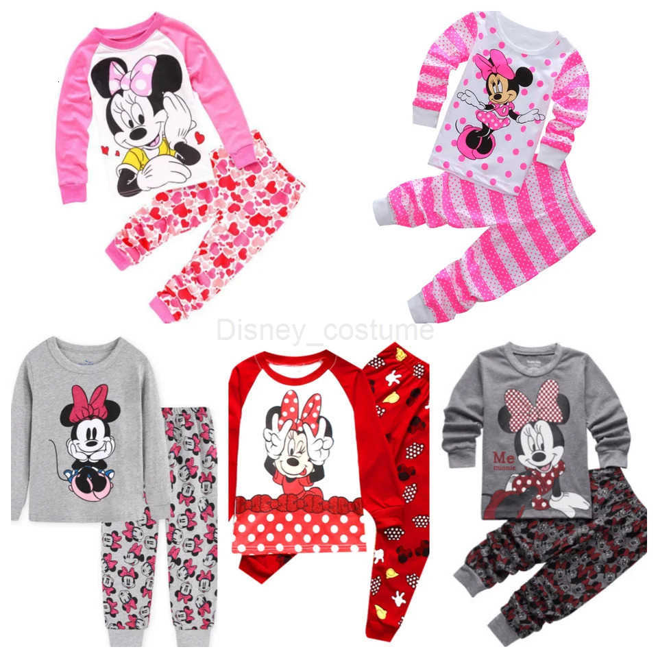 Disney New Girls Long Sleeve Pyjamas Kids Minnie Pajamas Baby Cotton Pijama Children Sleepwear Girls Clothing Sets Baby Wears H250926