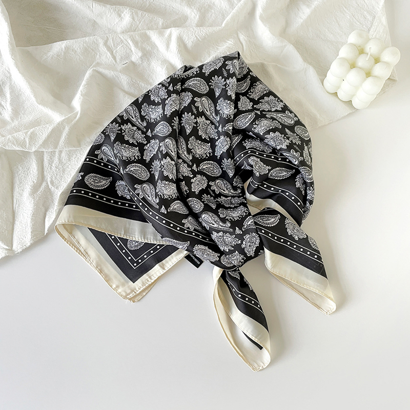 70cm Women's Silk Scarf, High-end Sensation, Best-selling Printed Fashion Scarf, Retro Paisley and Cashew Flower Satin Square Scarf