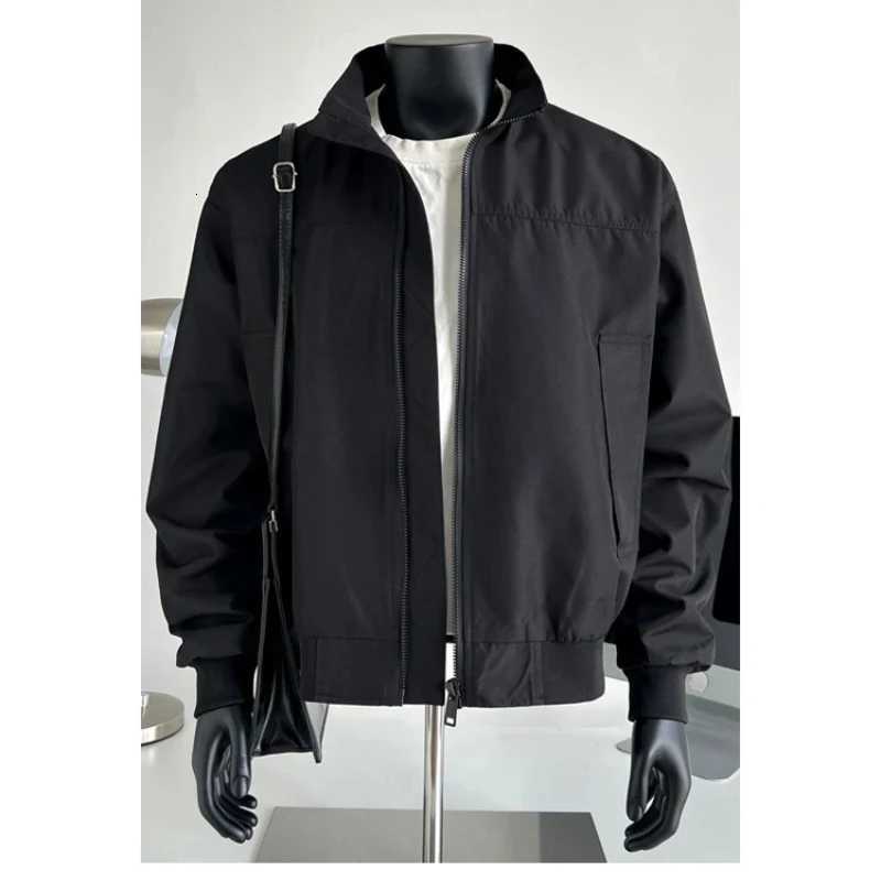 Autumn New Mens Jacket American Tough Guy style Fashion Monochrome Stand up Collar Casual Oversize Outdoors Coat Large Size W250926