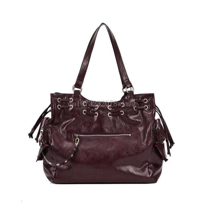 Hot Girl Willow Nail Motorcycle Bags Fashion Designer Rivet Pu Leather Tote Vintage Goth Large Capacity Shoulder Bag Trendy Suotong2509
