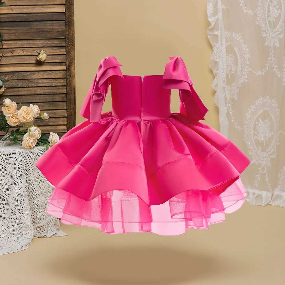 Fashion Big Bow Girls Party Dress Formal Pink Wedding Bridesmaid Birthday Princess Dresess for Girl Gala Christmas Kids Clothes Z250926