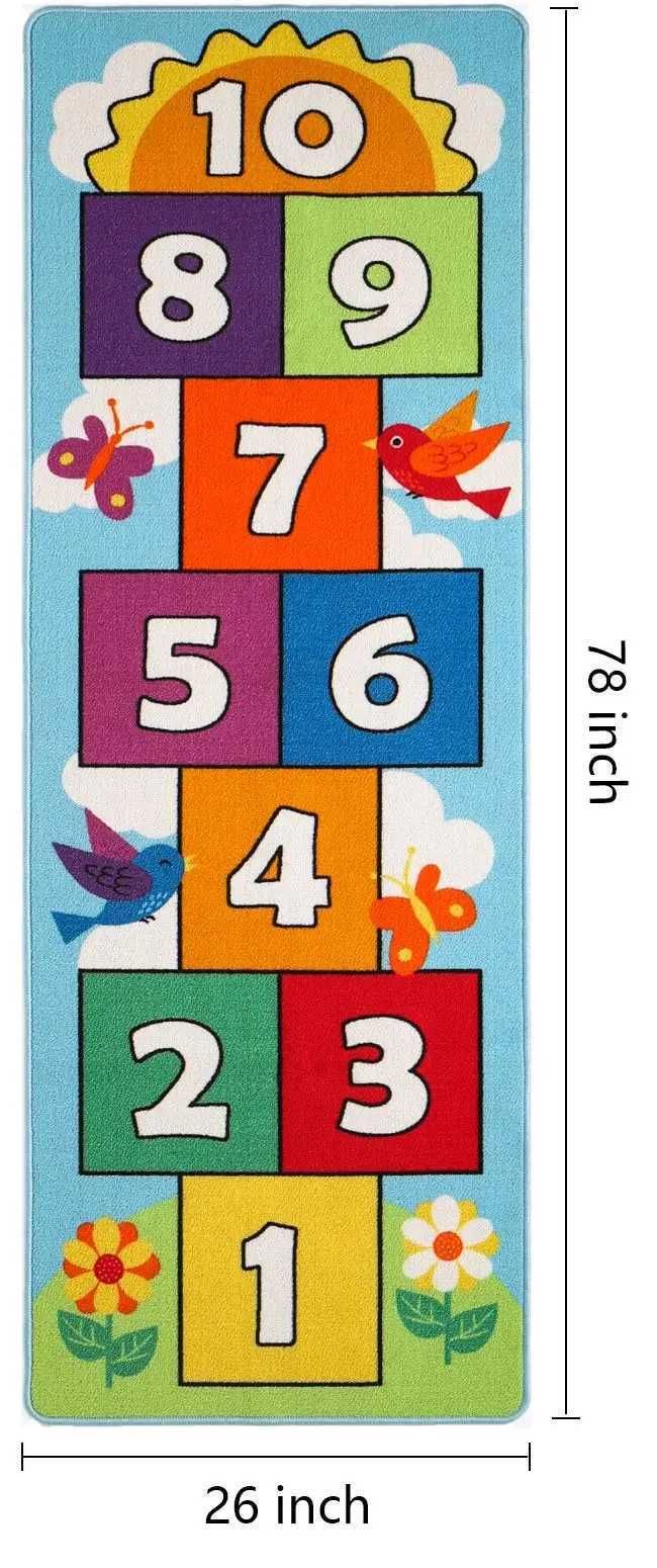 VIKAMA Cartoon Hopscotch Digital Game CarpetRug Room Game Carpet Childrens Game Mat Yoga Mat Rug For Bedroom C250926